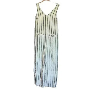 Faherty Blue Striped Jumpsuit with V-Neck and Wide-Leg